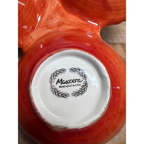 Maxcera Handcrafted Ceramic Sunflower Triple Bowl Dish - Picture 4 of 5